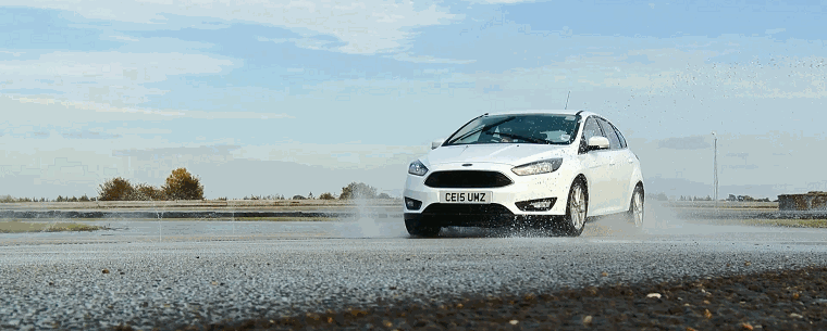 Ford on a wet test track